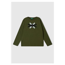 United Colors of BenettonErkek Çocuk Haki Kesik Logo Baskılı T-Shirt