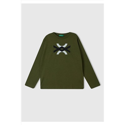 United Colors of BenettonErkek Çocuk Haki Kesik Logo Baskılı T-Shirt