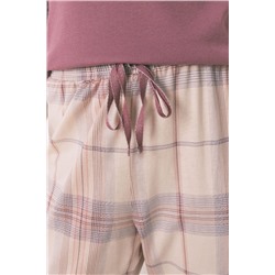 Pijama largo algodón estampado cuadros rosa