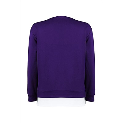 Mor Alttan T-Shirt Çıkma Görünümlü İnce Örme Büyük Beden Sweatshirt TBBAW23AO00023