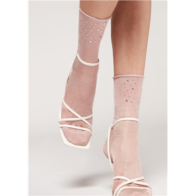 Kurze Socken mit Glitzer und Schmucksteinen