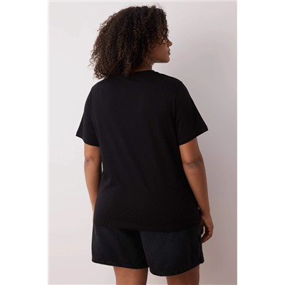 Siyah-Beyaz 3'lü Paket Büyük Beden T-shirt TBBSS25BF00071