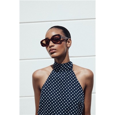 POLKA DOT HALTER MIDI DRESS WITH BELT