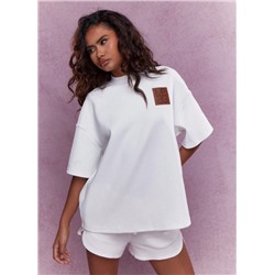 MISSGUIDED Logo Branding Patch Front Polo Neck Dropped Sleeve Oversized T Shirt