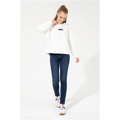 Kadın Ekru Bisiklet Yaka Basic Sweatshirt