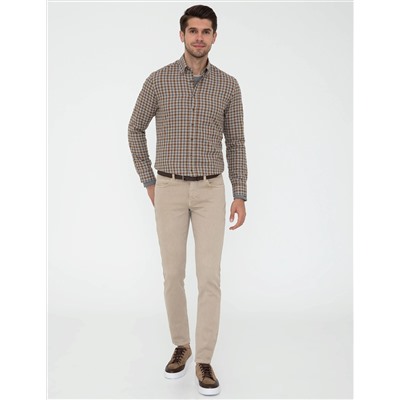 Kahverengi Slim Fit Uzun Kollu Gömlek