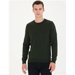 Koyu Yeşil Slim Fit Bisiklet Yaka Basic Triko Kazak