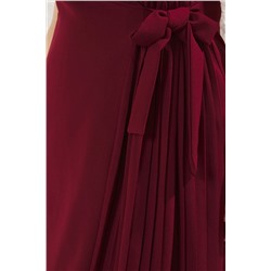 Bordo Düz Kruvaze Dokuma Elbise TBBSS23AH00254