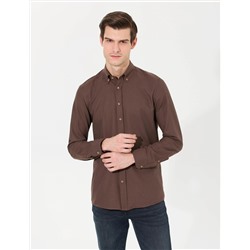 Kahverengi Slim Fit Uzun Kollu Gömlek