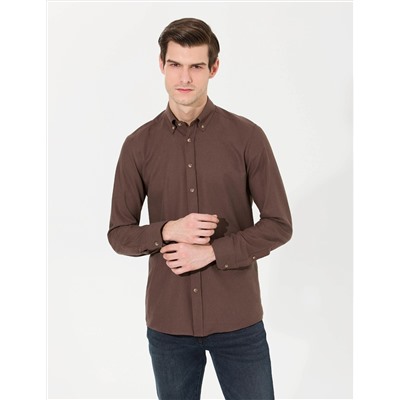 Kahverengi Slim Fit Uzun Kollu Gömlek