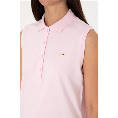 Kadın Açık Pembe Kolsuz Polo Yaka Tişört