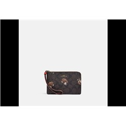 Corner Zip Wristlet In Signature Canvas With Hedgehog Print
