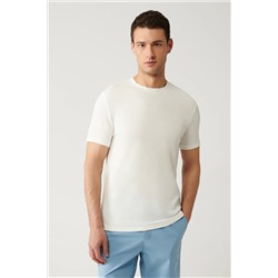 Avva, Erkek Beyaz Bisiklet Yaka Jakarlı T-shirt A41y1322