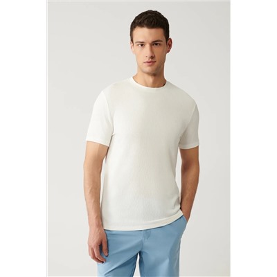 Avva, Erkek Beyaz Bisiklet Yaka Jakarlı T-shirt A41y1322