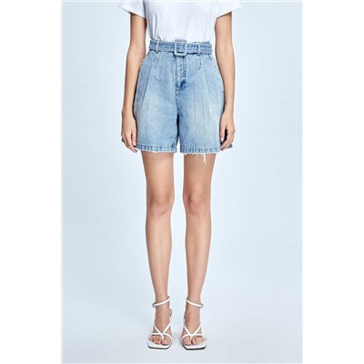 Short vaquero de tiro alto Azul