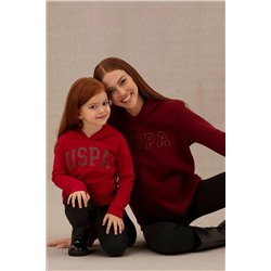 Kız Çocuk Kırmızı Basic Kapüşonlu Sweatshirt