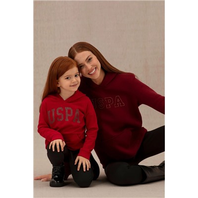 Kız Çocuk Kırmızı Basic Kapüşonlu Sweatshirt