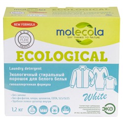 [MOLECOLA] Порошок для стирки белого белья WHITE экологичный, 1,2 кг