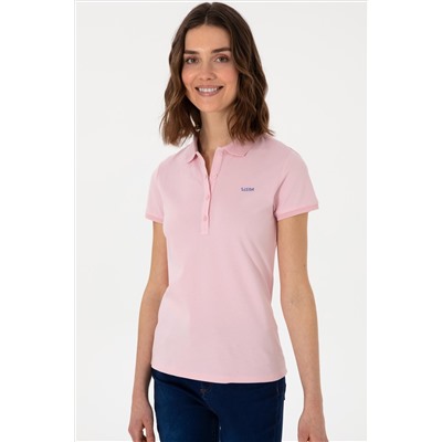 Kadın Açık Pembe Basic Polo Yaka Tişört