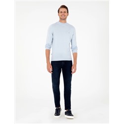 Açık Mavi Slim Fit Yarım Balıkçı Yaka Basic Triko Kazak