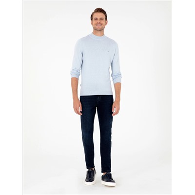 Açık Mavi Slim Fit Yarım Balıkçı Yaka Basic Triko Kazak