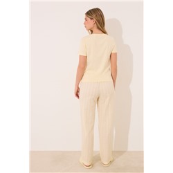 Pijama largo manga corta algodón amarillo rayas