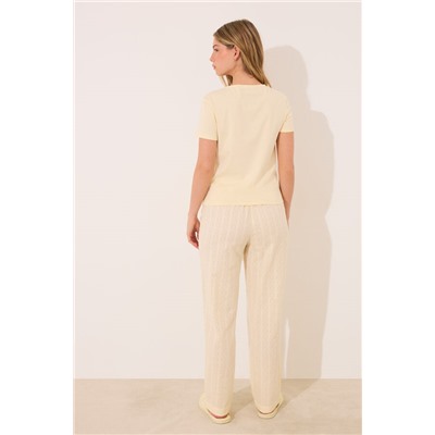 Pijama largo manga corta algodón amarillo rayas