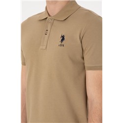 Erkek Slim Fit Polo Yaka Haki Basic Tişört