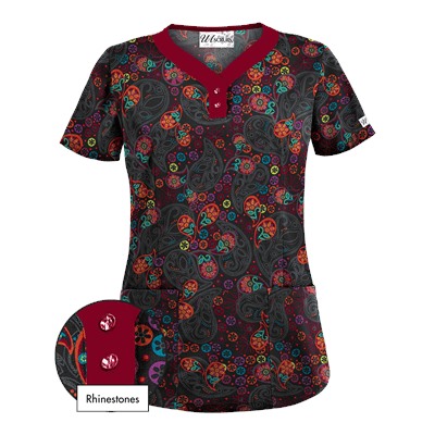 UA Pretty Persian Black Print Scrub Top