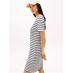 Striped Ribbed V-Neck T-Shirt Dress