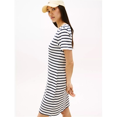 Striped Ribbed V-Neck T-Shirt Dress