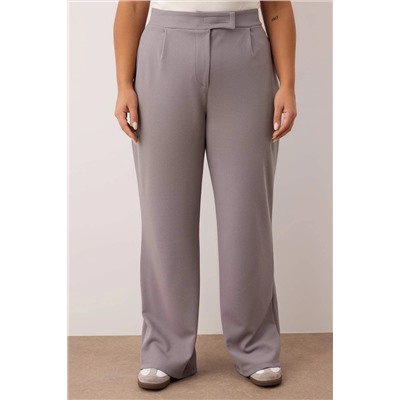 Gri Kemeri Cırtlı Pileli Wide Leg Örme Büyük Beden Pantolon TBBSS24AR00035