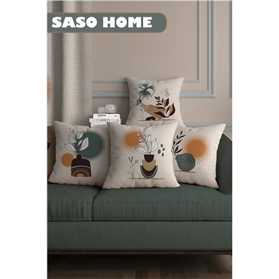 SasoHome Drought And Wildflowers Desenli 4 Lü Dijital Baskılı Hediyelik Kaliteli Yastık - Kırlent Kılıfı SH-1196