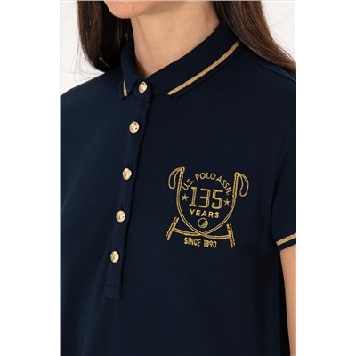 Kadın Lacivert Polo Yaka Mini Boy Örme Elbise