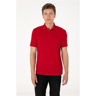 Erkek Regular Fit Polo Yaka Kırmızı Basic Tişört