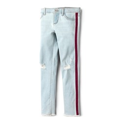Girls Velvet Side Stripe Distressed Denim Jeans