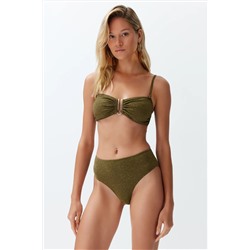 TRENDYOLMİLLA Haki Straplez Aksesuarlı Simli Brazilian Bikini Takımı TBESS24BT00054