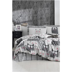 Ev & Ev Home Mature Nevresim Seti Çift Kişilik DuvardaKediler Gri Ep-022532