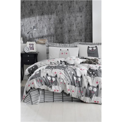 Ev & Ev Home Mature Nevresim Seti Çift Kişilik DuvardaKediler Gri Ep-022532