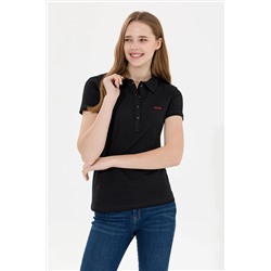 Kadın Siyah Basic Polo Yaka Tişört