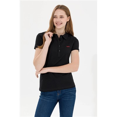 Kadın Siyah Basic Polo Yaka Tişört