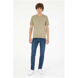Erkek Regular Fit Bisiklet Yaka Haki Basic Tişört