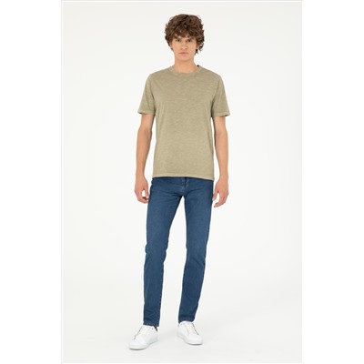 Erkek Regular Fit Bisiklet Yaka Haki Basic Tişört