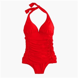Ruched halter one-piece swimsuit