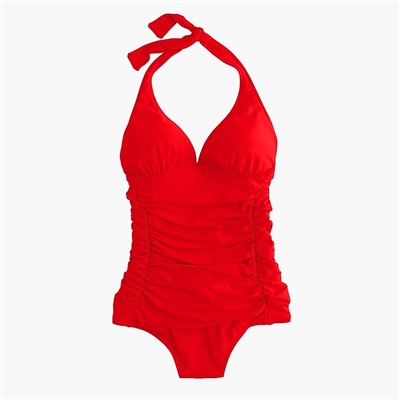 Ruched halter one-piece swimsuit