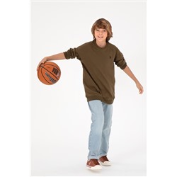 Erkek Çocuk Haki Basic Bisiklet Yaka Sweatshirt