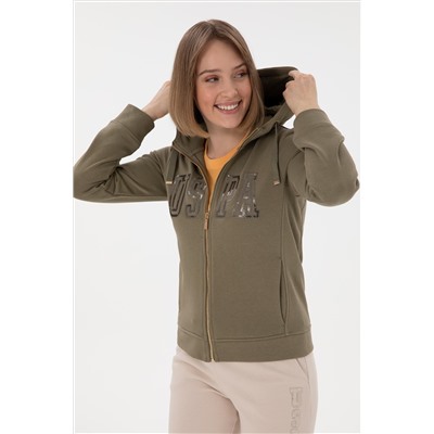 Kadın Vizon Kapüşonlu Fermuarlı Sweatshirt