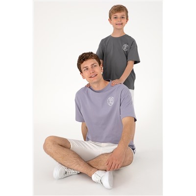Erkek Oversize Fit Bisiklet Yaka Gri Tişört