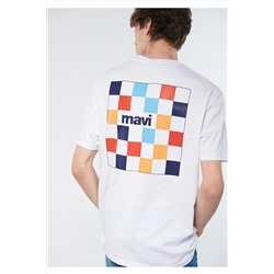 Mavi Logo Sırt Baskılı Beyaz Tişört Loose Fit / Bol Rahat Kesim 0611312-620