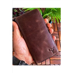Garbalia El Yapımı Crazy Deri Telefon Bölmeli Kahverengi Unisex Kartlık Para Portföy DRL-34 K